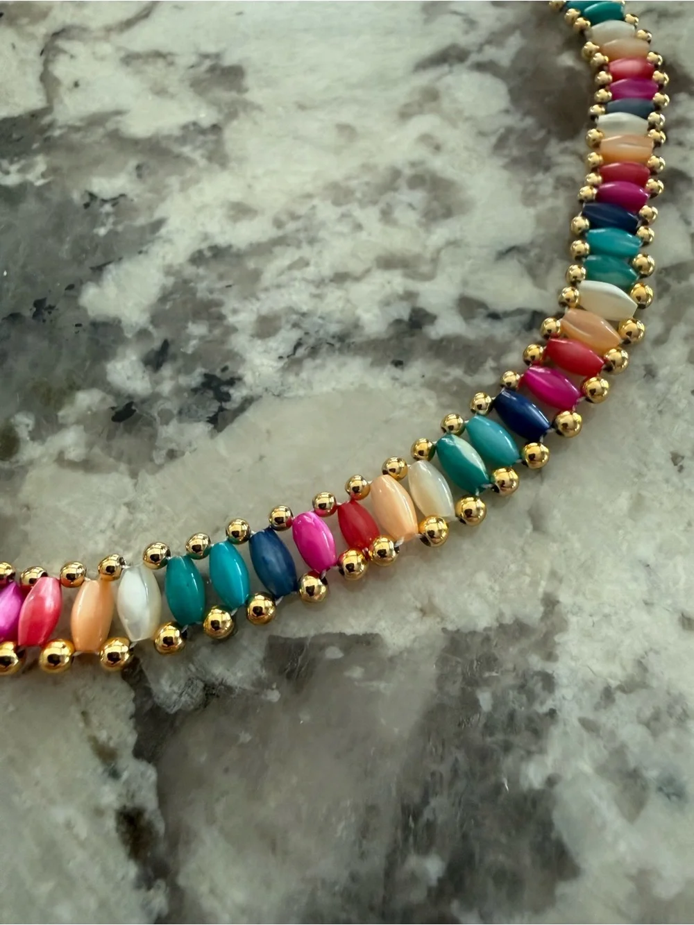 Vintage Multicolor Beaded Gold Tone Accent Necklace 16” - Picture 7 of 7
